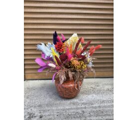 Aranjament floral de toamnă cu flori criogenate în vas ceramic – IFlori